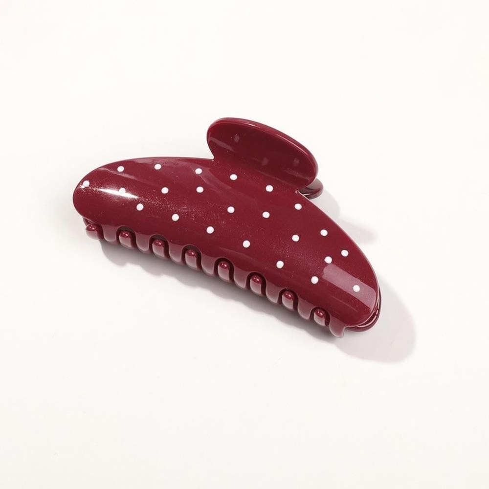 Burgundy Claw Clip with White Polka Dots